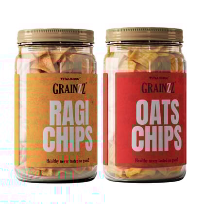 Grainzz Healthy Snack Combo – Oats Chips Peri Peri + Ragi Chips Masala Masti (2 Jars) | High Fibre | Gluten-Free Snacking | No Fried Guilt | 300g